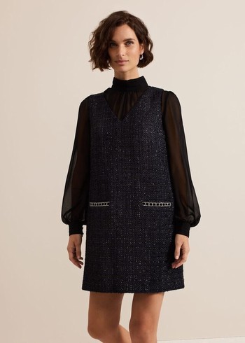 Phase Eight Sabine Tweed Dress Navy Canada | OVNZXB-578